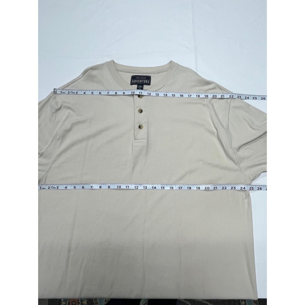 Vintage John Ashford Adventure Mens Tan Cotton Short‎ Sleeve Henley XL - Picture 6 of 7